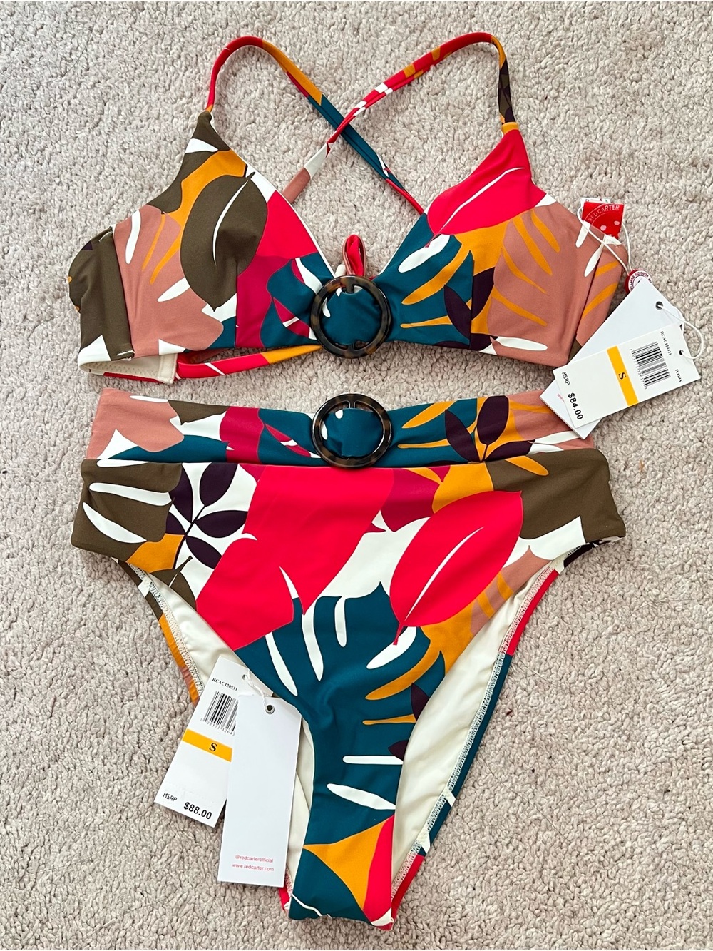 NWT Red Carter Tropical Palm Print Two Piece Bikini Set
